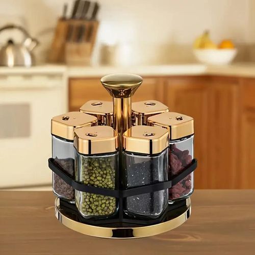 360-degree rotating spice rack with 6 spice jars