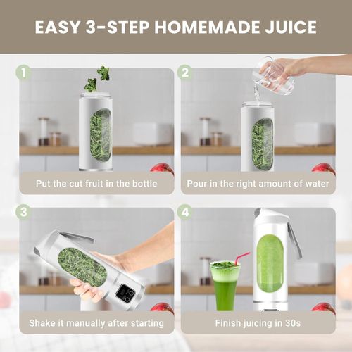 Portable personal electric USB juicer, 450ML mini blender, capable of making milkshakes and smoothies, 12 blades, compact, convenient, and multifunctional (white)