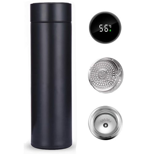 Homemate 500ML Temperature Display Thermos Cup Water Bottle Stainless Steel Divided Thermos Bottle Outdoor Black Vacuum Flask Insulated Cup Gift