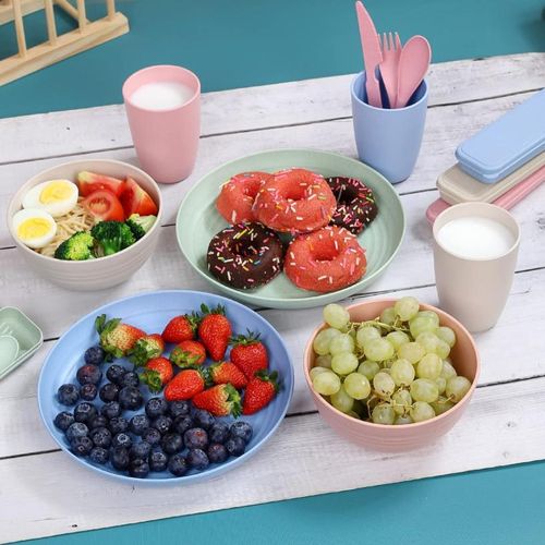 44-Piece Unbreakable Dinnerware Set, Cutlery Set - Multicolor - Fork, Spoon, Plate - Reusable