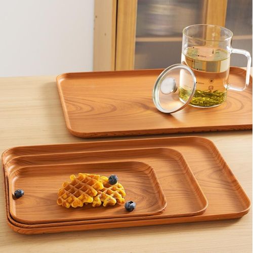 A set of 4 - wood grain trays, fruit plates, dinner plates-Dark wood grain