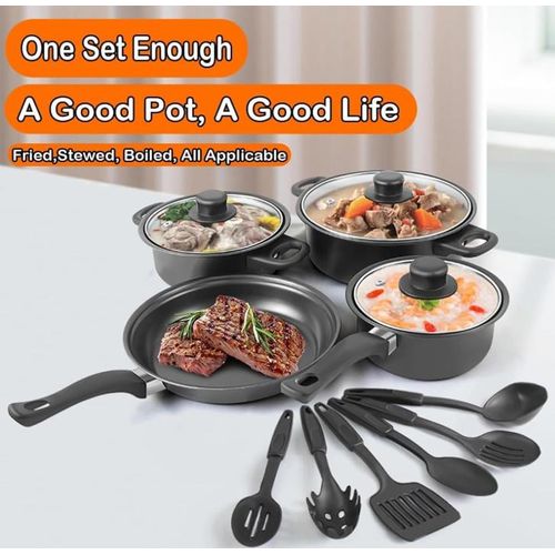 13 piece set of cookware set milk pot soup pot flat bottomed small frying pan lid and shovel to form a pot set
