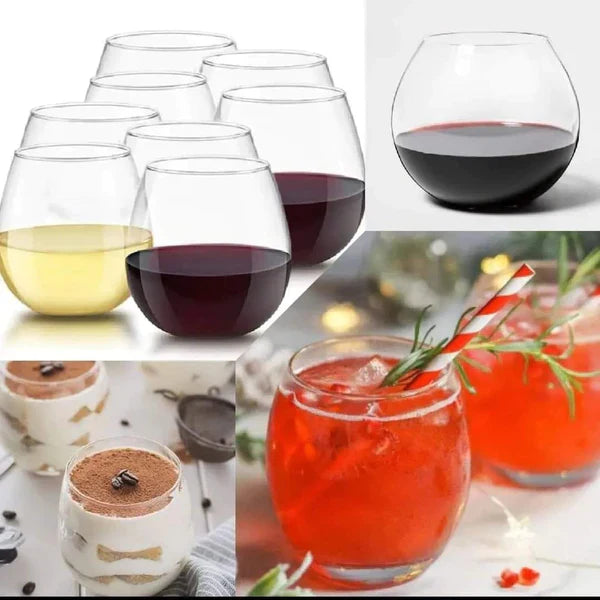 Danny Home 6-Piece Stemless Wine Glasses Set  Modern Shatter-Resistant Crystal Glass for Home, Parties & Events