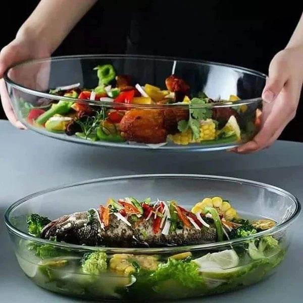 Set of 2 Oval Borosilicate Glass Baking Tins Oven Safe Bakeware for Casseroles and Roasts