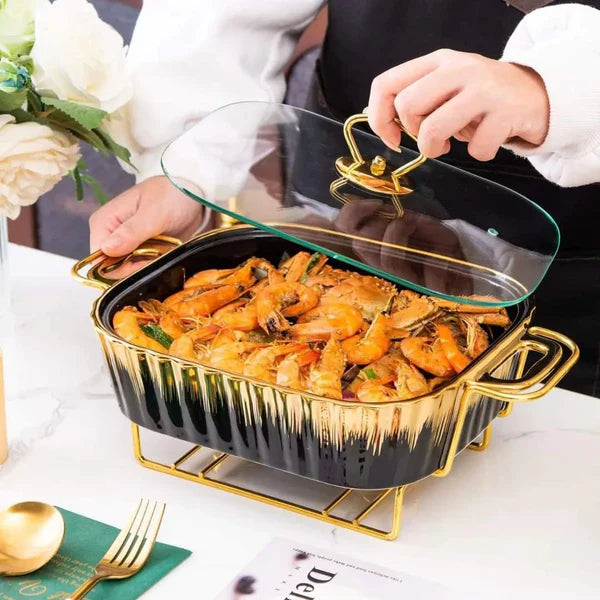 3-Piece Chafing Dish Set, 1.2L/1.8L/2.5L Ceramics Chafers & Buffet Warmer Set with Lid, Food Warmers for Parties & Outdoor, Luxury