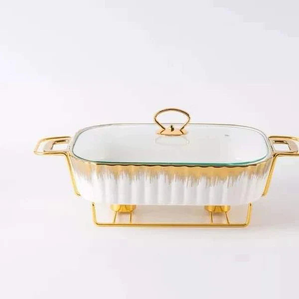 3-Piece Chafing Dish Set, 1.2L/1.8L/2.5L Ceramics Chafers & Buffet Warmer Set with Lid, Food Warmers for Parties & Outdoor, Luxury