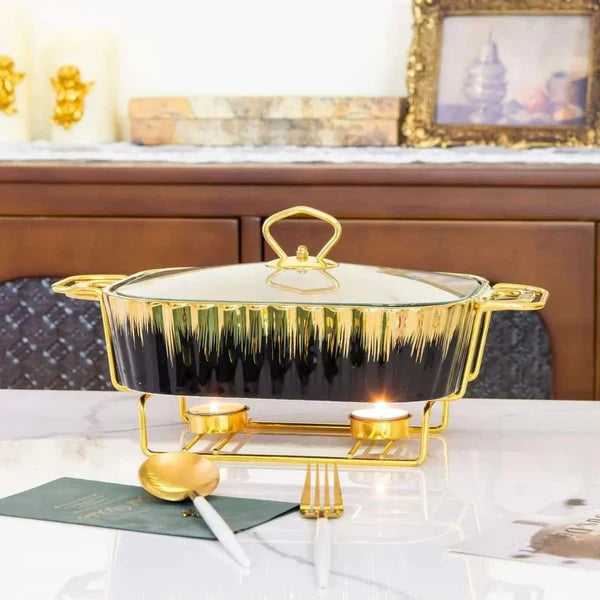 3-Piece Chafing Dish Set, 1.2L/1.8L/2.5L Ceramics Chafers & Buffet Warmer Set with Lid, Food Warmers for Parties & Outdoor, Luxury