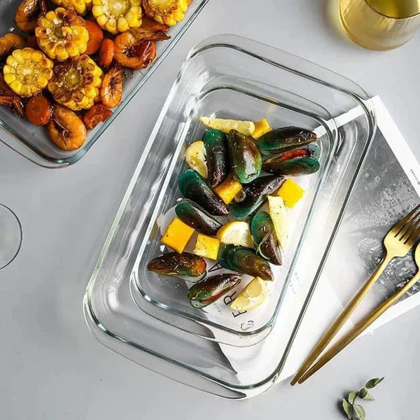 Set of 2 Rectangular Glass Baking Tins