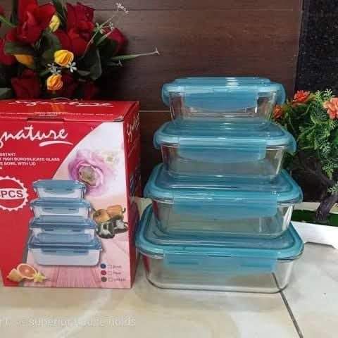 Borosilicate Glass Food Storage Lunch Box Container Set with Leak Proof Lids