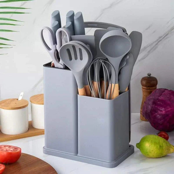 19-Piece Cooking Utensil & Silicone Knife Spoon Set All in One Kitchen Starter Kit