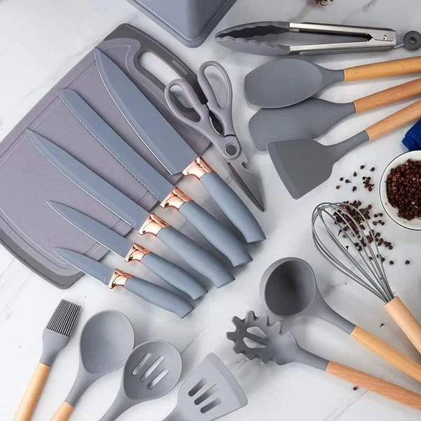 19-Piece Cooking Utensil & Silicone Knife Spoon Set All in One Kitchen Starter Kit