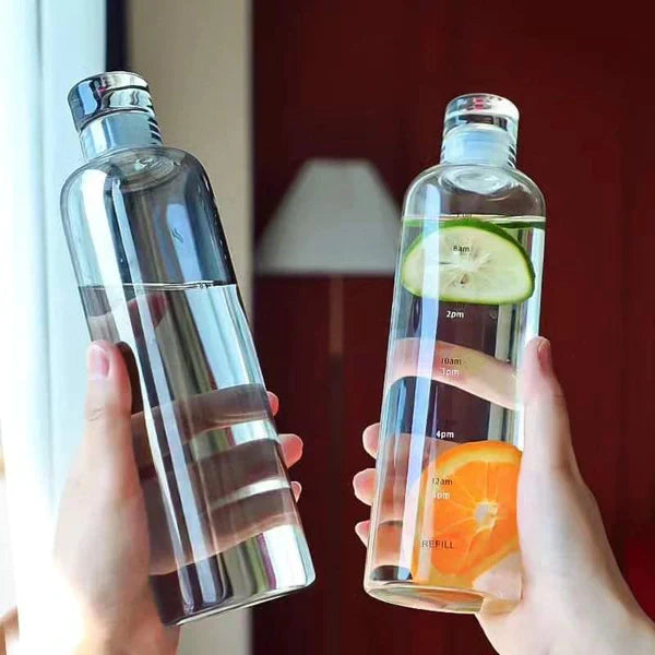 750ml Borosilicate Glass Water Bottle with Leak Proof Cap Time Marker for School Gym Daily Use
