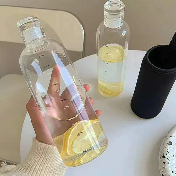 750ml Borosilicate Glass Water Bottle with Leak Proof Cap Time Marker for School Gym Daily Use