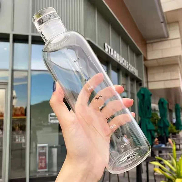 750ml Borosilicate Glass Water Bottle with Leak Proof Cap Time Marker for School Gym Daily Use