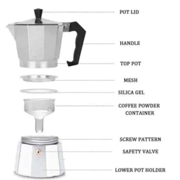 600Ml Aluminium Coffee Maker Pot Italian Style Mocha Pot for Rich Espresso