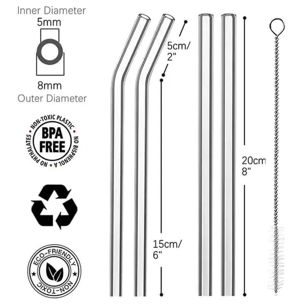 4 Pcs Reusable Glass Straws 8mm