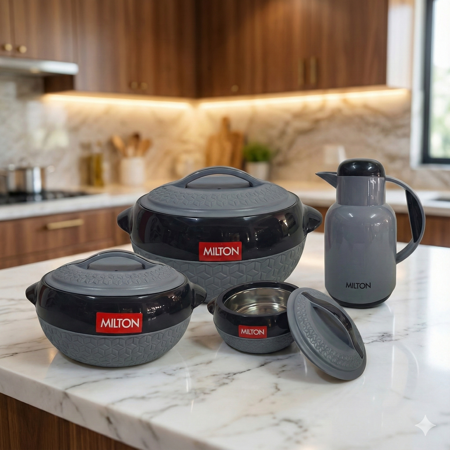 Milton Matrix Hotpot Set 4 Pcs  1000ml 1500ml 2500ml Food Containers + 1000ml Flask for Hot Meals and Drinks