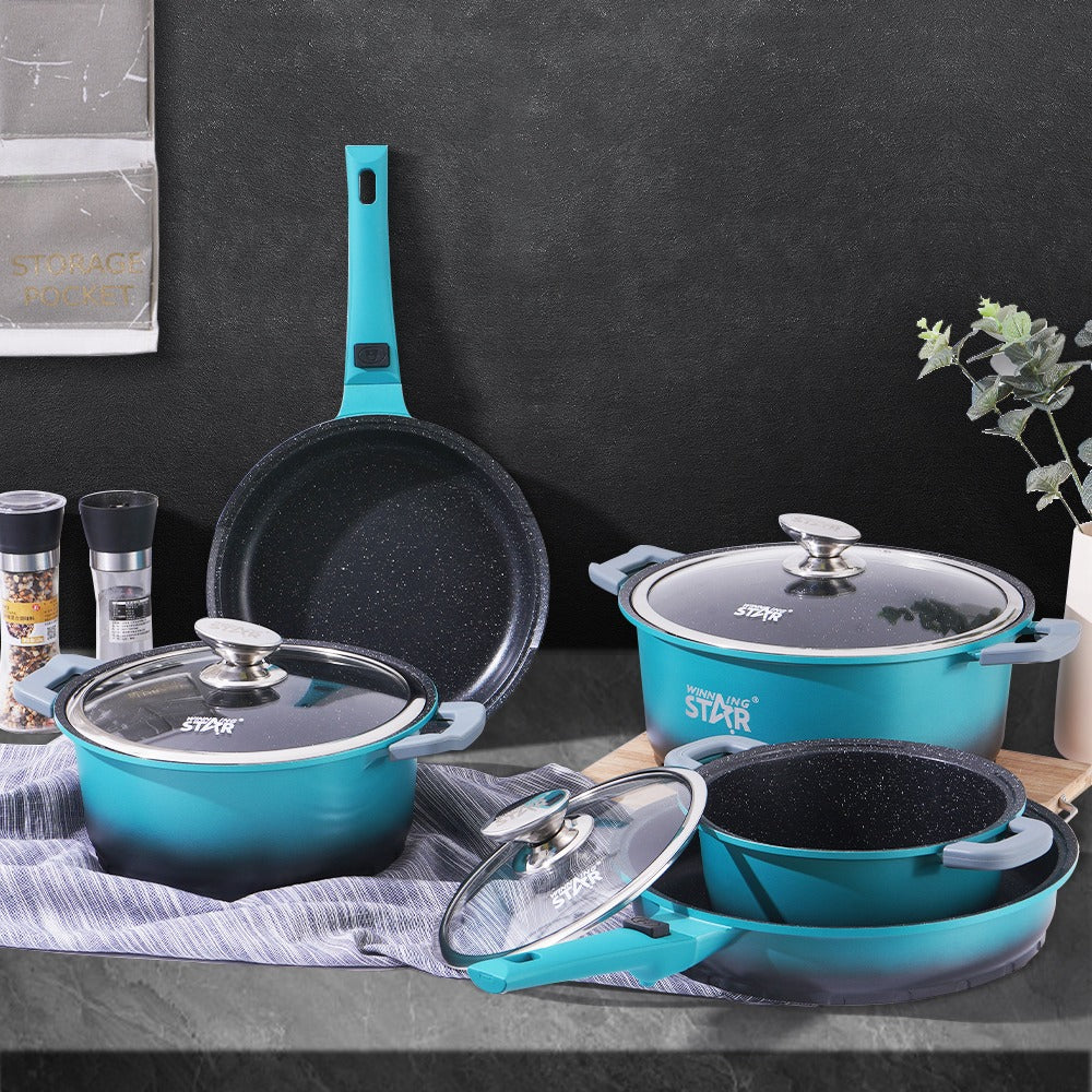 Winning Star 10-Piece| Aluminum Alloy Soup Pots & Frying Pans Non-Stick Cookware Set