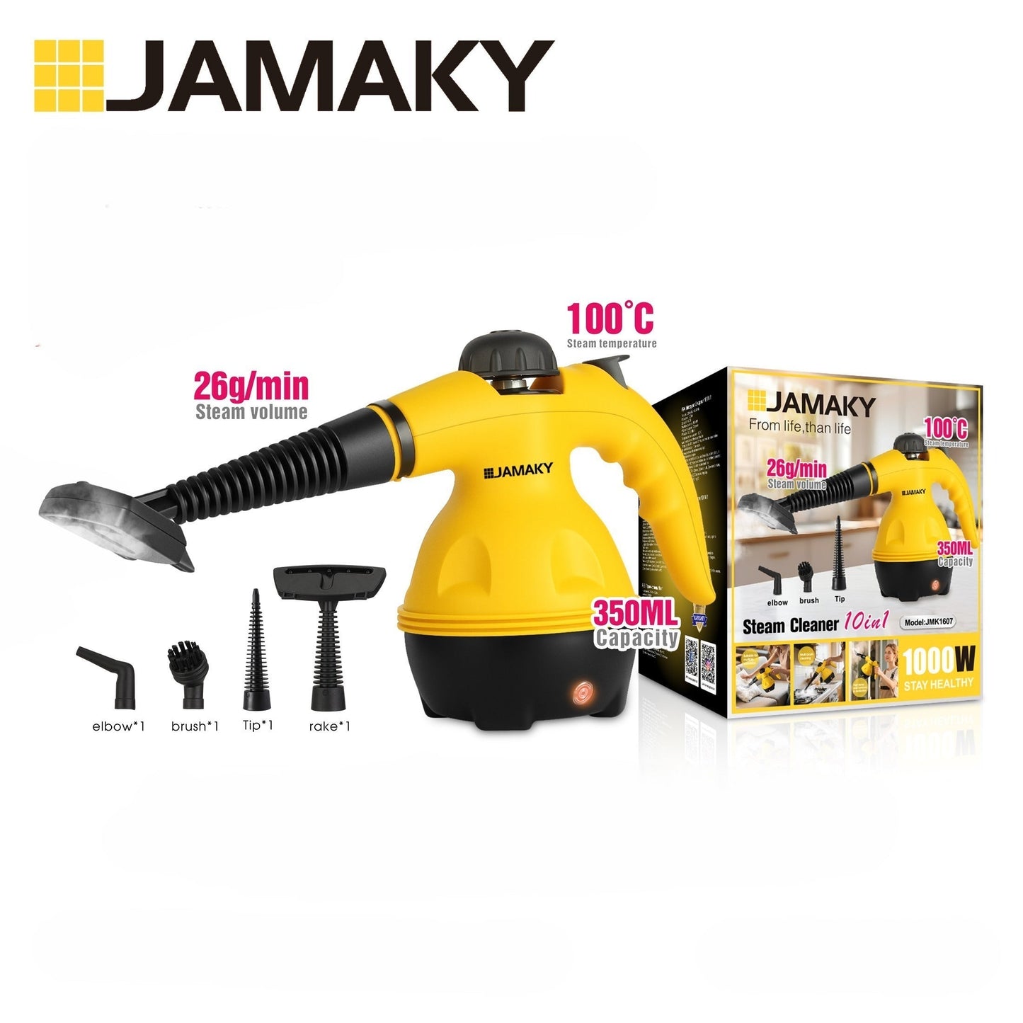 Jamaky Handheld Deep Clean Steamer 300ml – Multi-Surface Steam Cleaner for Floors, Kitchen & Windows
