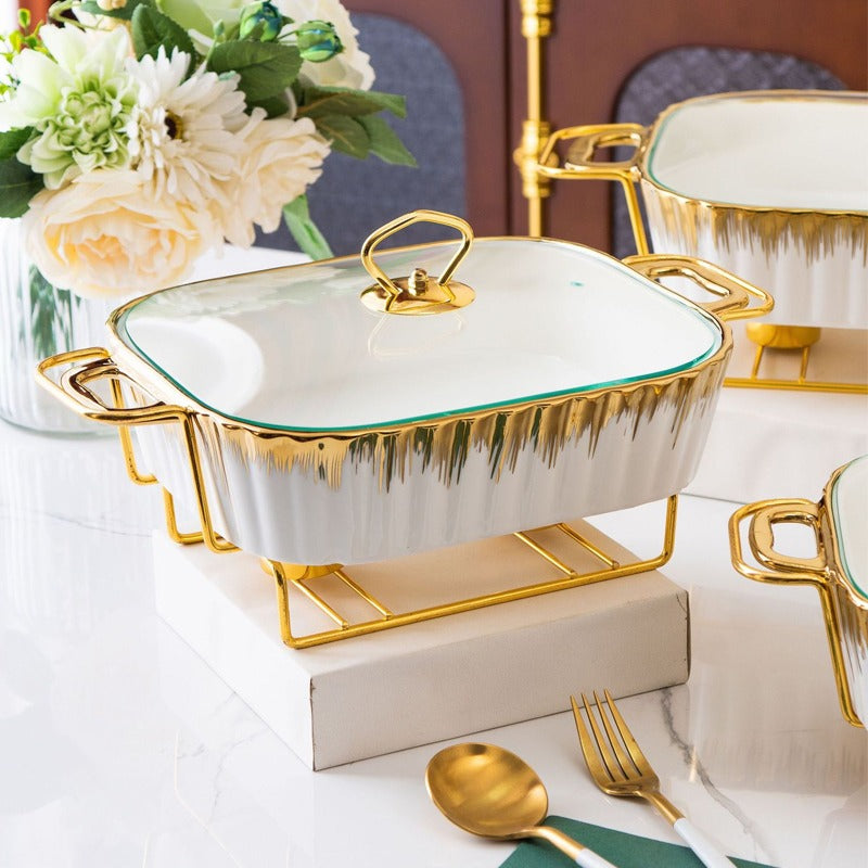 3-Piece Chafing Dish Set, 1.2L/1.8L/2.5L Ceramics Chafers & Buffet Warmer Set with Lid, Food Warmers for Parties & Outdoor, Luxury