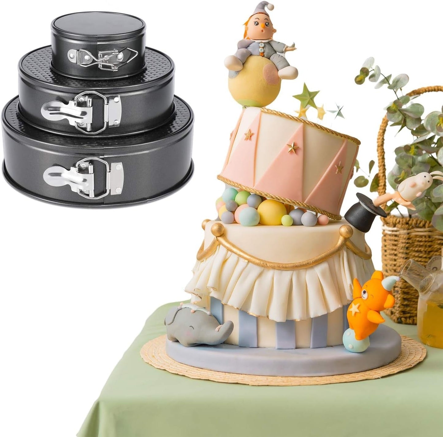 Non-Stick Round Springform Cake Pan Set | Leakproof Cheesecake Baking Pans with Removable Bottom
