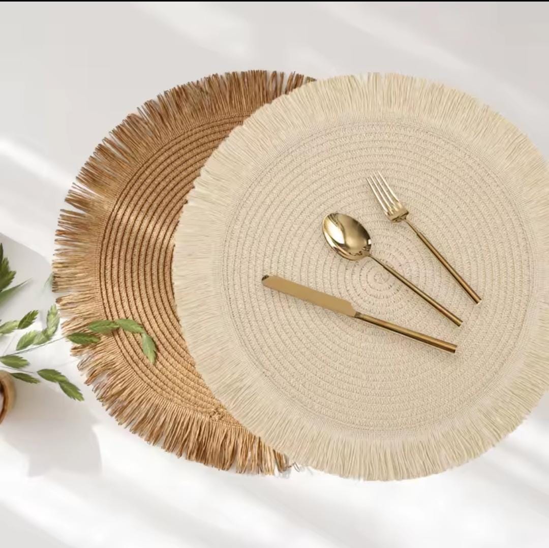 6 Pcs Round Braided Table Mats 38cm Heat Resistant Placemats for Dining Table Protection