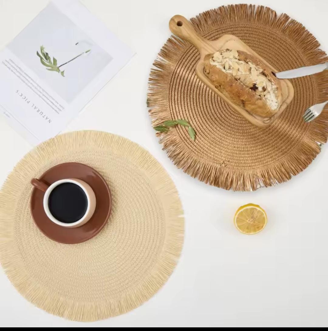 6 Pcs Round Braided Table Mats 38cm Heat Resistant Placemats for Dining Table Protection