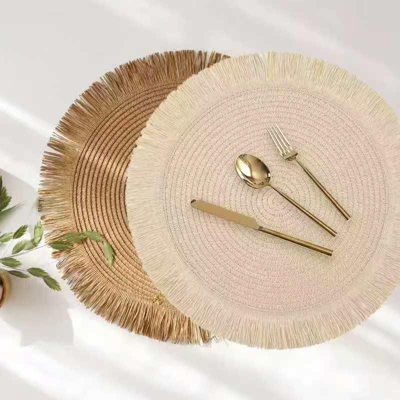 6 Pcs Round Braided Table Mats 38cm Heat Resistant Placemats for Dining Table Protection