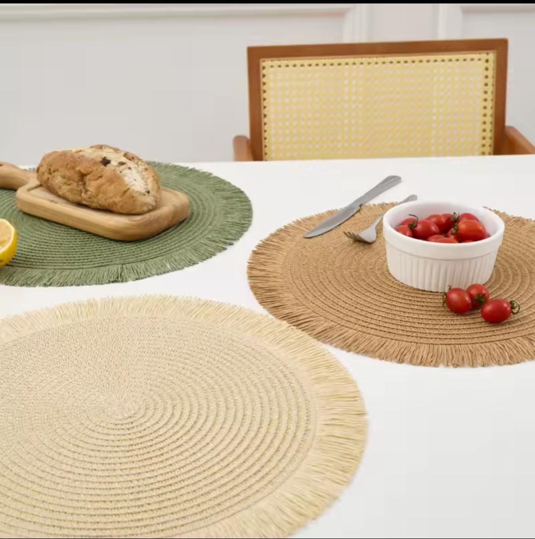 6 Pcs Round Braided Table Mats 38cm Heat Resistant Placemats for Dining Table Protection