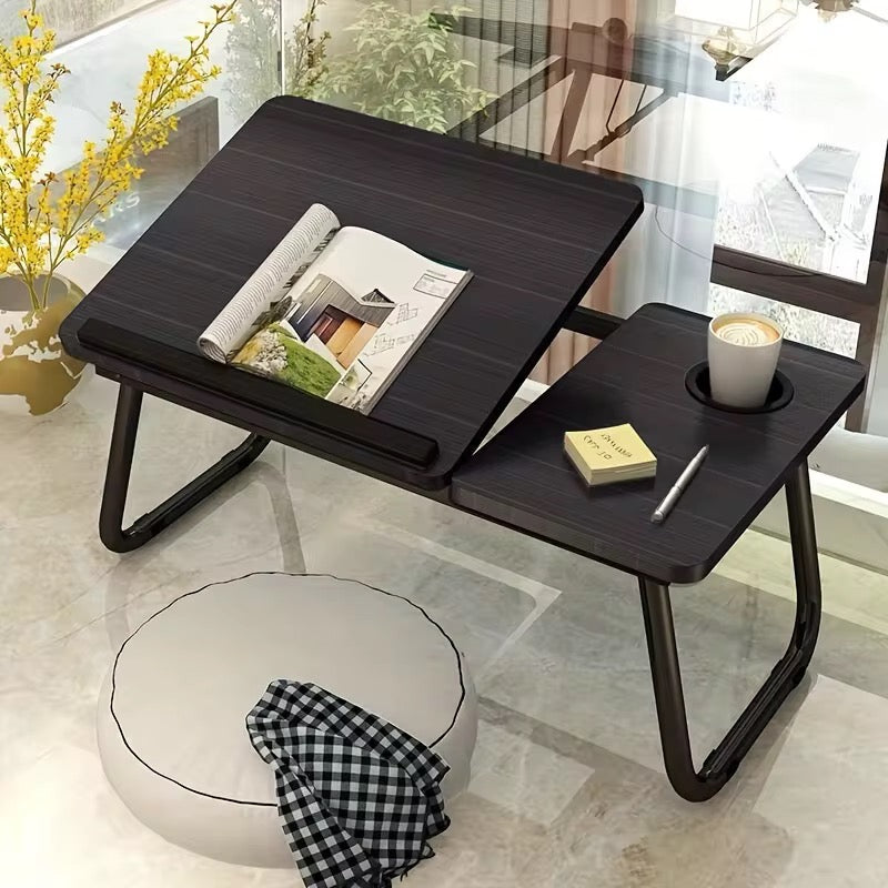 Adjustable Tilting Laptop Folding Table Stand Desk Bed Table with Foldable Legs for Laptop and Writing, Computer Tray with Cup Slot for Working, Reading on Bed