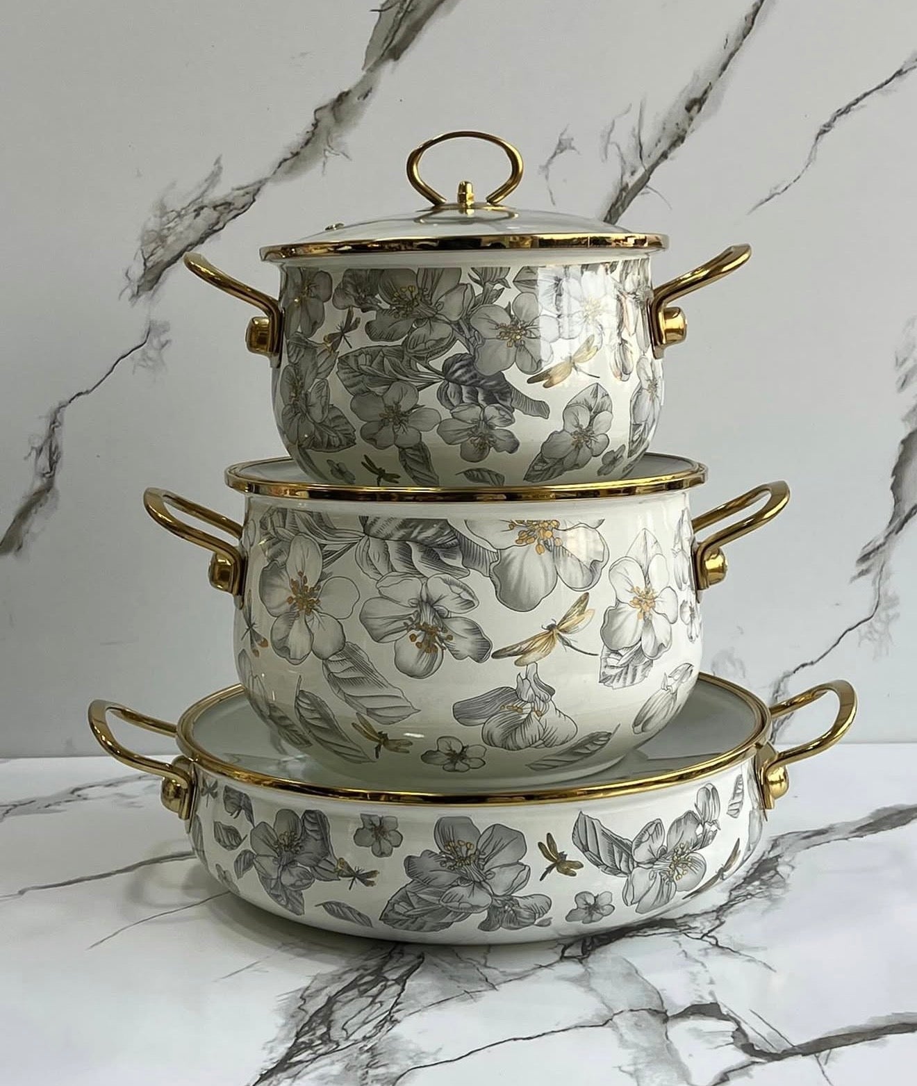 3pcs Enamelware Casserole Cooking Pot Set | Heavy-Duty Enamel Stockpots with Glass Lids in Kenya