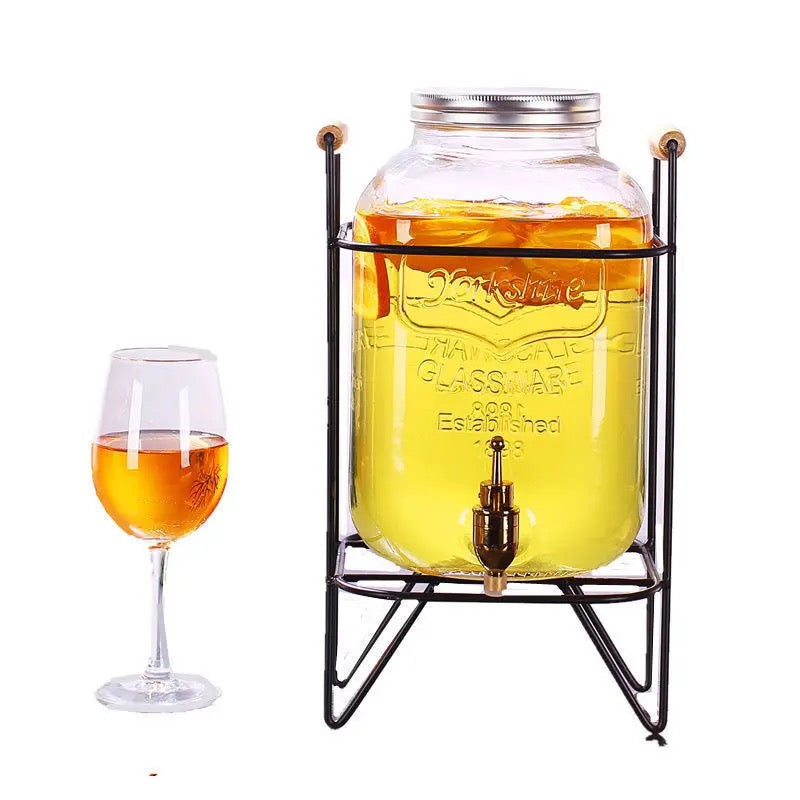 Glass Drink Dispenser with Stand & Tap Juice & Cocktail Dispenser Elegant Beverage Server for Parties, Weddings & Home Use