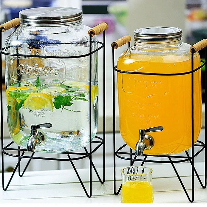 Glass Drink Dispenser with Stand & Tap Juice & Cocktail Dispenser Elegant Beverage Server for Parties, Weddings & Home Use