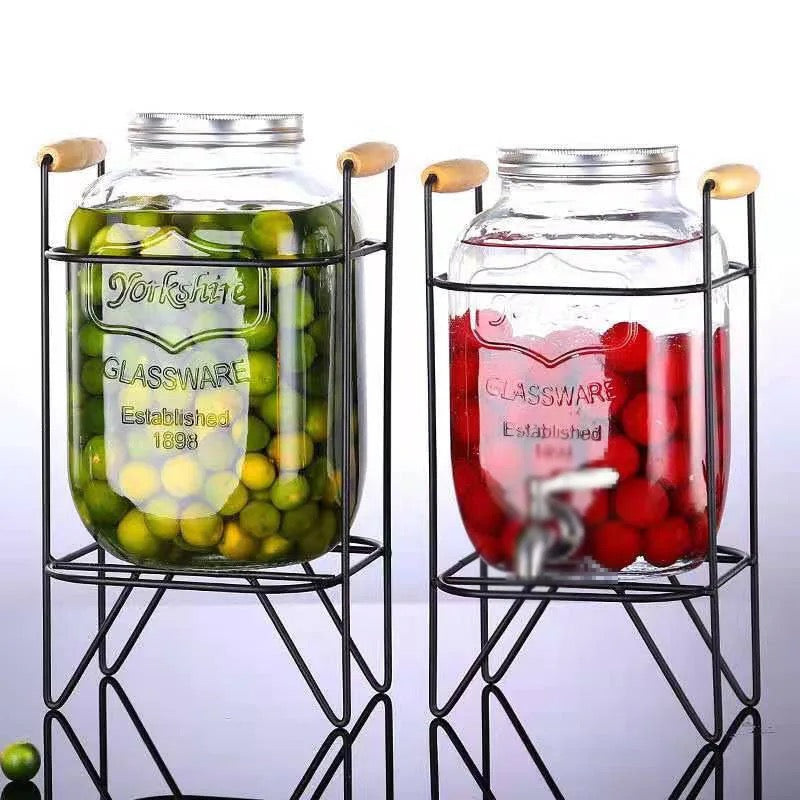 Glass Drink Dispenser with Stand & Tap Juice & Cocktail Dispenser Elegant Beverage Server for Parties, Weddings & Home Use