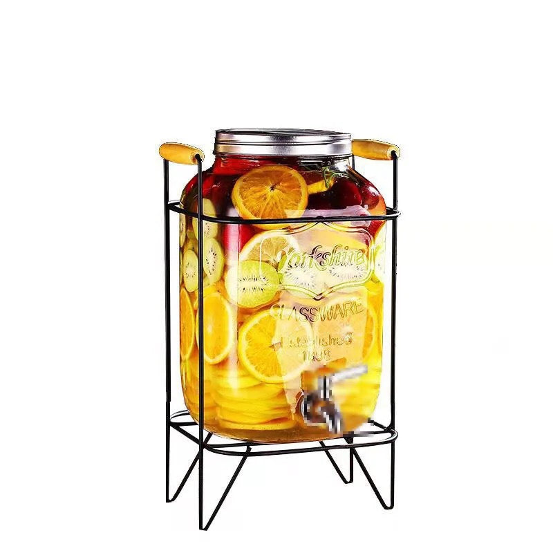 Glass Drink Dispenser with Stand & Tap Juice & Cocktail Dispenser Elegant Beverage Server for Parties, Weddings & Home Use