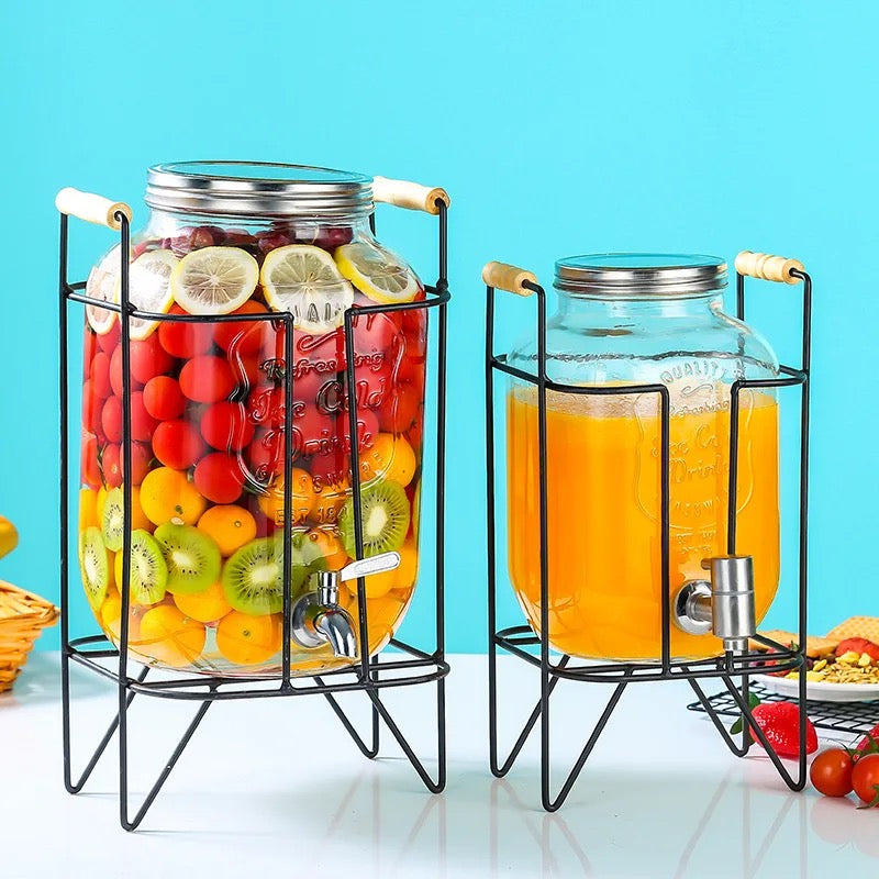 Glass Drink Dispenser with Stand & Tap Juice & Cocktail Dispenser Elegant Beverage Server for Parties, Weddings & Home Use