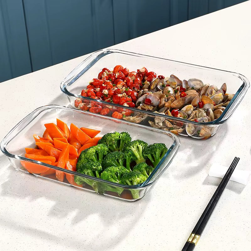 2PCS Rectangular Borosilicate Glass Bakeware Set with Free Oven Mitts Oven Safe Baking Pans