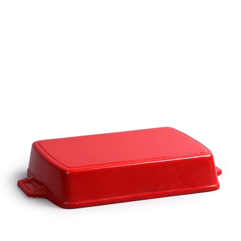 Enameled 13 Inch Cast Iron Rectangular Baking Pan for Lasagna Roasting and Casseroles Red