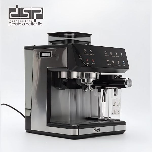 DSP 3-in-1 Fully Automatic Espresso Machine Built-in Grinder, Milk Frother & One-Touch Cappuccino Stainless Steel Coffee Maker