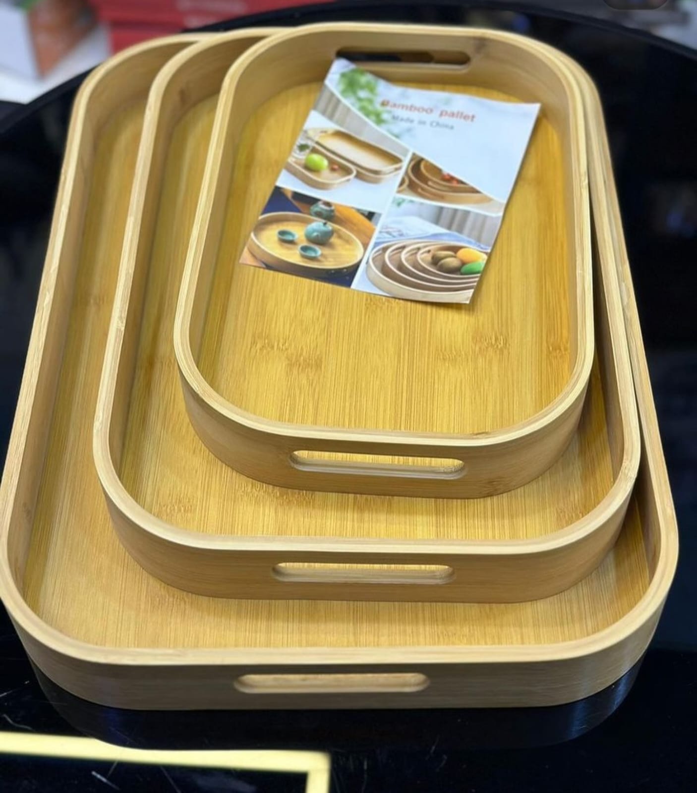 3pcs Bamboo Food Storage & Serving Tray Set with Handles