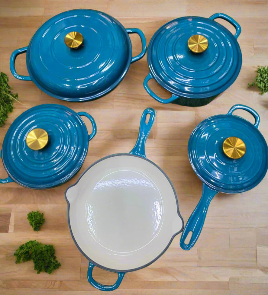 Enamel Cast Iron Cooking Pot Set Durable Heavy Duty Cookware with Lids