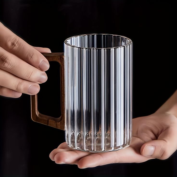 Borosilicate Glass Mug (300ml) Tea & Coffee Cup with Wooden Handle