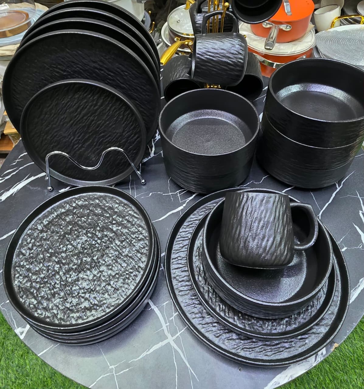 24 Pcs Rock Glazed Ceramic Dinner Set 6 Plates Bowls Mugs Microwave Dishwasher Safe