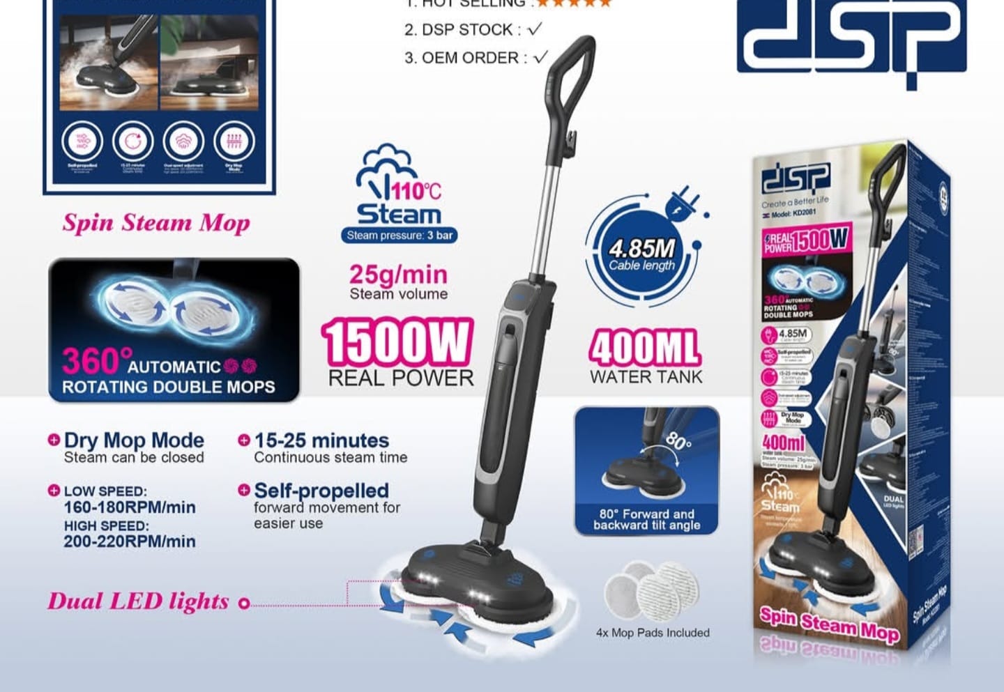 DSP Spin Steam Mop 360° Dual Rotating Steam Cleaner Kenya