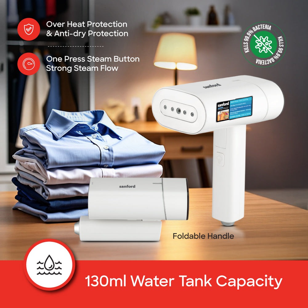 Sanford 1300W Travel Garment Steamer with Foldable Handle & Brush