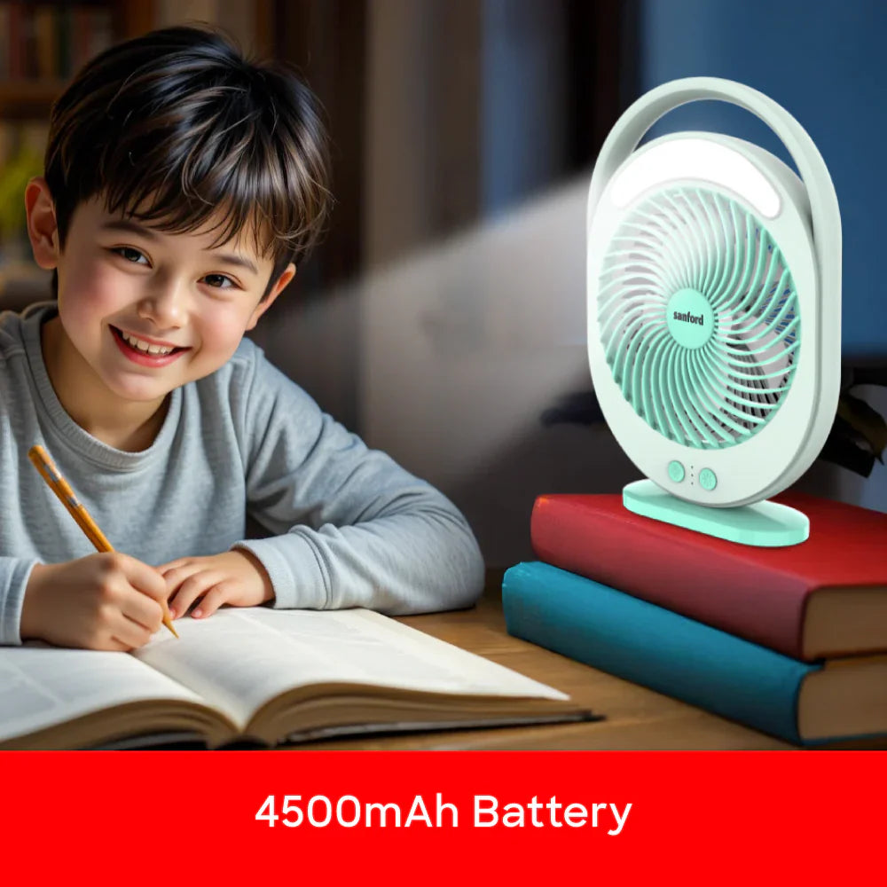 Sanford 2-in-1 Rechargeable Fan with 18 LED Lights and 3-Speed Control – Up to 15H Fan Runtime & 20H LED Runtime