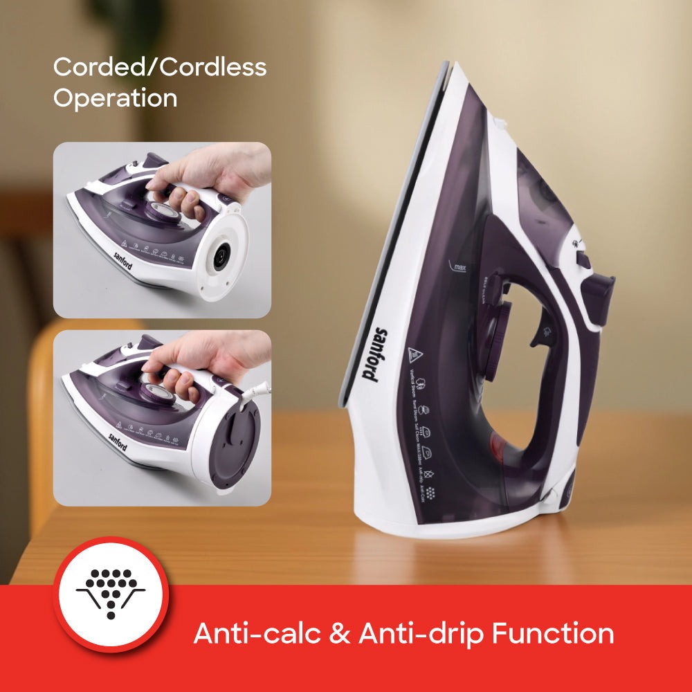 Sanford Cordless Steam Iron Box | 2200W | 360° Easy Dock | Ceramic Soleplate | 350ml Tank | 5 Steam Modes