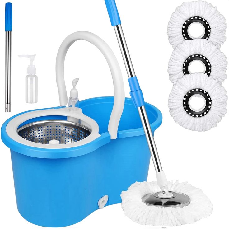 360° Spin Mop and Bucket with Separate Clean and Dirty Water,Mop and Bucket with Wringer Set for Home,Wet Dust Mop for Floor Cleaning with 2 Mop Heads