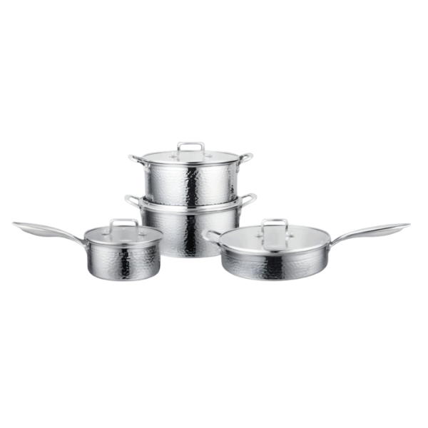 8PCS Premium Triply Stainless Steel Cookware Set – Hammered Design, Non-Stick, Heavy Duty | Kenya