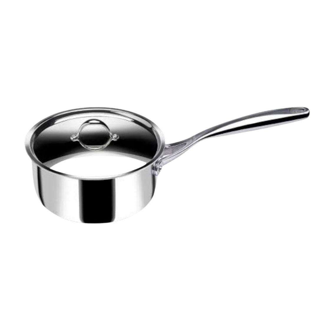 Stahl Artisan Triply Stainless Steel Saucepan with Dual Strainer Glass Lid | Easy Pour | Gas & Induction Friendly (16cm/1.5L)